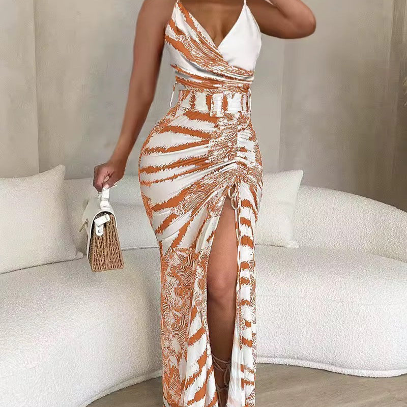 Dinah Printed Bodycon Maxi Slit Dress