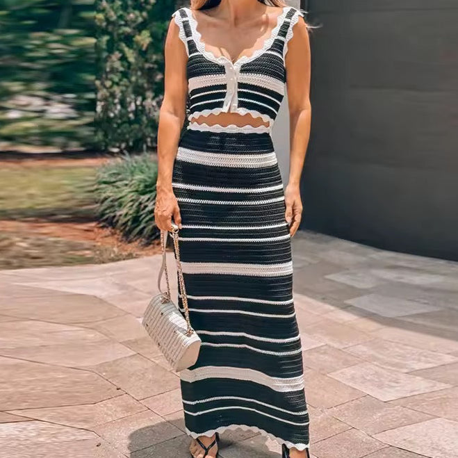 Clara Black & White Monochrome Bodycon Knitted Maxi Set