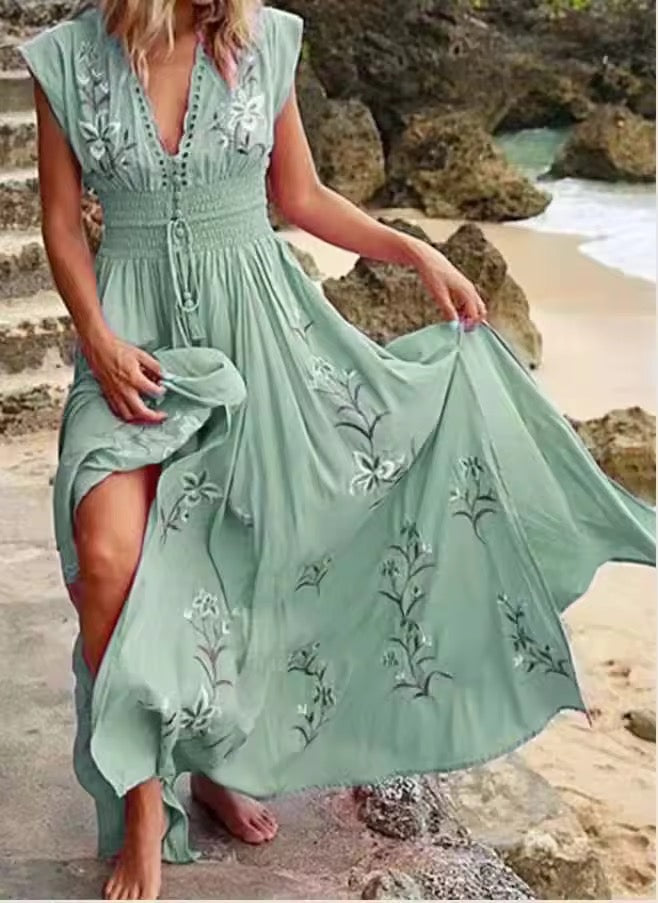 Beatrice Floral Print A-Line Summer Maxi Dress